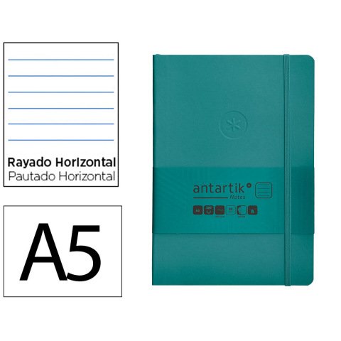 Cuaderno con gomilla Antartik notes tapa blanda A5 hojas rayas verde aguamarina 80 hojas 80 g
