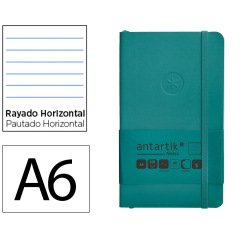 Cuaderno con gomilla antartik notes tapa blanda a6 rayas verde aguamarina 100 hojas 80 gr fsc