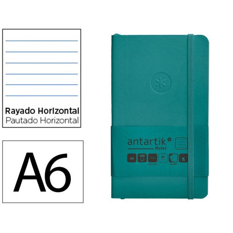 Cuaderno con gomilla Antartik notes tapa blanda A6 rayas verde aguamarina 100 hojas 80 g