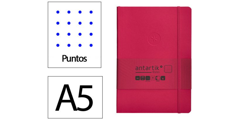 Cuaderno con gomilla antartik notes tapa blanda A5 hojas puntos burdeos 80 hojas 80 g