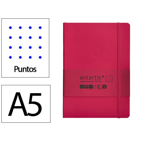 Cuaderno con gomilla antartik notes tapa blanda a5 hojas puntos burdeos 80 hojas 80 gr fsc