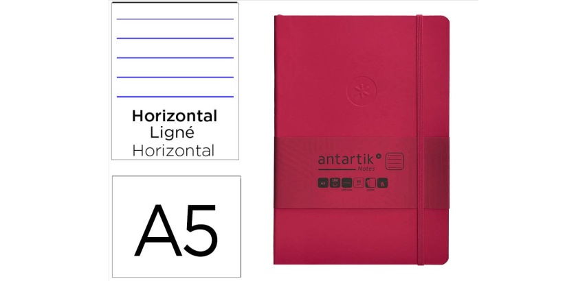 Cuaderno con gomilla antartik notes tapa blanda a5 hojas rayas burdeos 80 hojas 80 gr