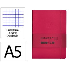 Cuaderno con gomilla Antartik notes tapa blanda A5 hojas cuadricula burdeos 80 hojas 80 g