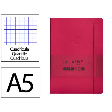 Cuaderno con gomilla Antartik notes tapa blanda A5 hojas cuadricula burdeos 80 hojas 80 g