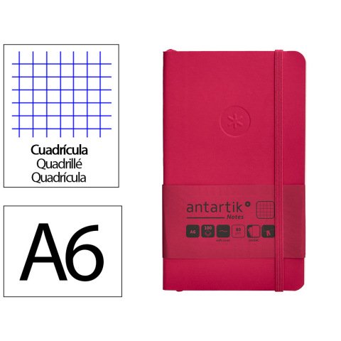 Cuaderno con gomilla antartik notes tapa blanda A6 cuadricula burdeos 100 hojas 80 g