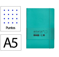 Cuaderno con gomilla antartik notes tapa blanda a5 hojas puntos turquesa 80 hojas 80 gr fsc