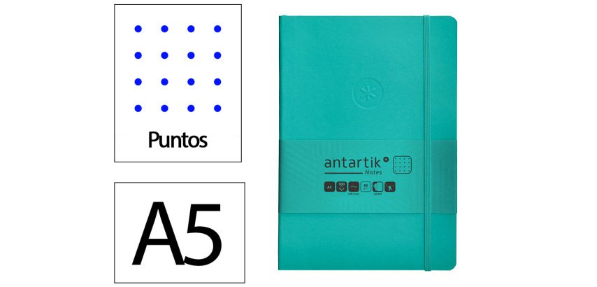 Cuaderno con gomilla Antartik notes tapa blanda A5 hojas puntos turquesa 80 hojas 80 g