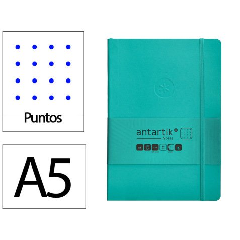 Cuaderno con gomilla antartik notes tapa blanda a5 hojas puntos turquesa 80 hojas 80 gr fsc