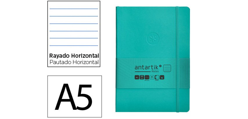 Cuaderno con gomilla Antartik notes tapa blanda A5 hojas rayas turquesa 80 hojas 80 g