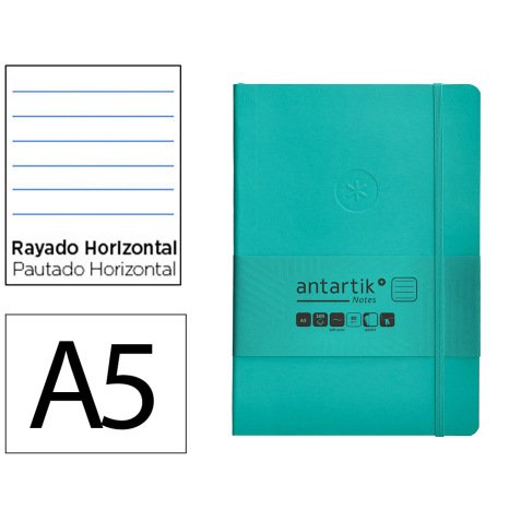 Cuaderno con gomilla antartik notes tapa blanda a5 hojas rayas turquesa 80 hojas 80 gr fsc