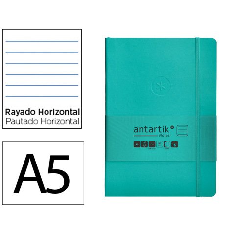 Cuaderno con gomilla Antartik notes tapa blanda A5 hojas rayas turquesa 80 hojas 80 g