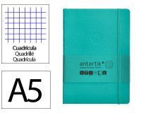 Cuaderno con gomilla Antartik notes tapa blanda A5 hojas cuadricula turquesa 80 hojas 80 g