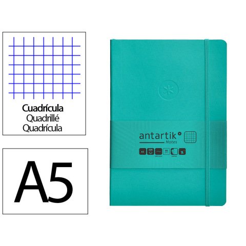 Cuaderno con gomilla Antartik notes tapa blanda A5 hojas cuadricula turquesa 80 hojas 80 g