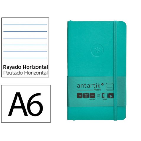 Cuaderno con gomilla antartik notes tapa blanda a6 rayas turquesa 100 hojas 80 gr fsc