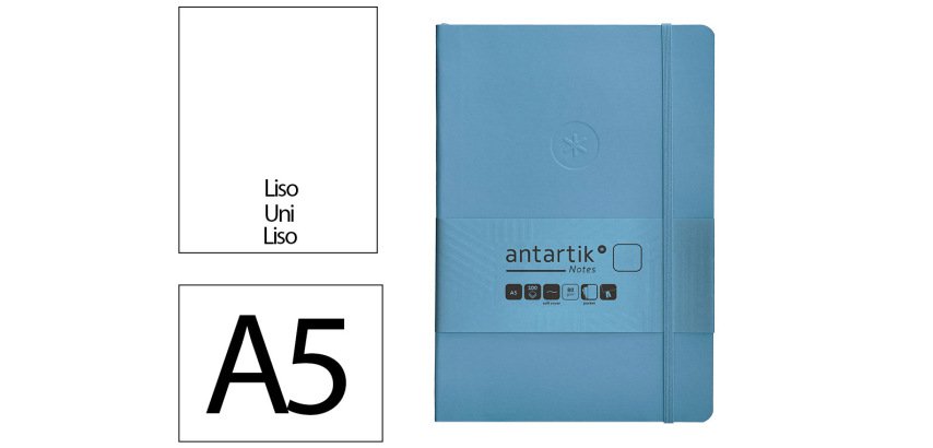 Cuaderno con gomilla Antartik notes tapa blanda A5 hojas lisas azul claro 80 hojas 80 g