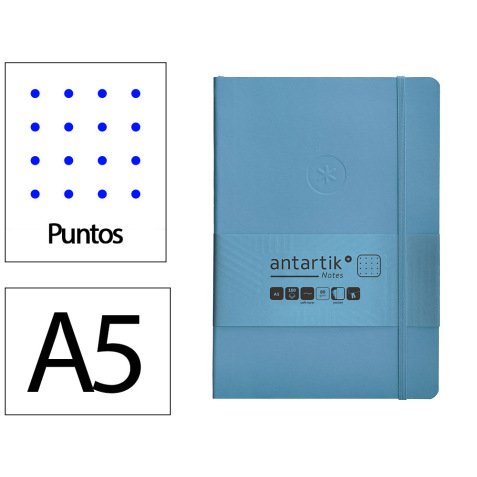 Cuaderno con gomilla antartik notes tapa blanda a5 hojas puntos azul claro 80 hojas 80 gr fsc