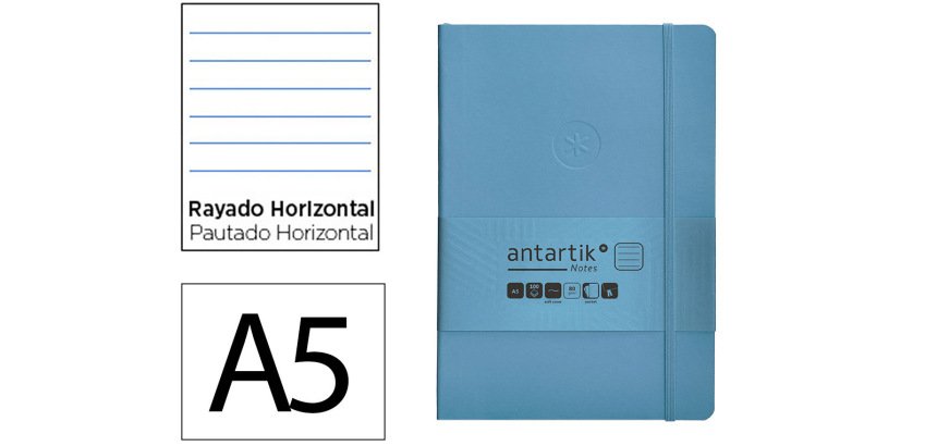 Cuaderno con gomilla Antartik notes tapa blanda A5 hojas rayas azul claro 80 hojas 80 g