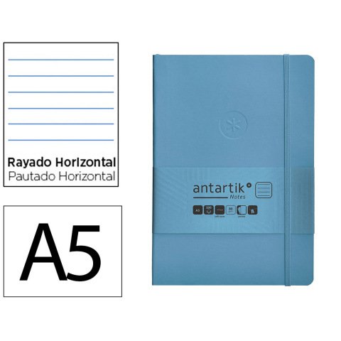 Cuaderno con gomilla Antartik notes tapa blanda A5 hojas rayas azul claro 80 hojas 80 g