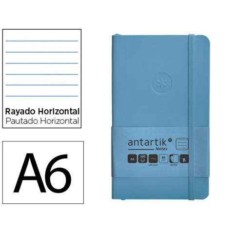 Cuaderno con gomilla Antartik notes tapa blanda A6 rayas azul claro 100 hojas 80 g
