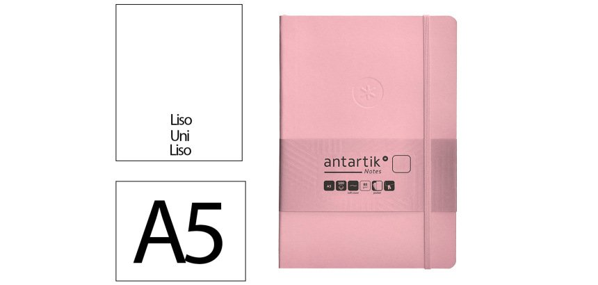 Cuaderno con gomilla Antartik notes tapa blanda A5 hojas lisas rosa pastel 80 hojas 80 g
