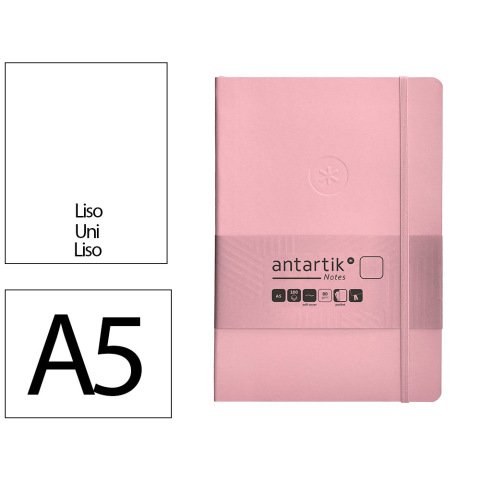 Cuaderno con gomilla Antartik notes tapa blanda A5 hojas lisas rosa pastel 80 hojas 80 g