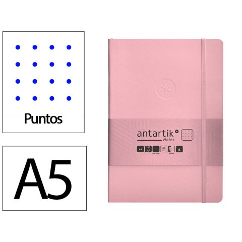Cuaderno con gomilla Antartik notes tapa blanda A5 hojas puntos rosa pastel 80 hojas 80 g