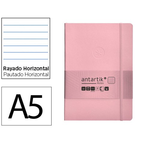 Cuaderno con gomilla antartik notes tapa blanda A5 hojas rayas rosa pastel 80 hojas 80 g