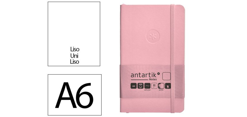 Cuaderno con gomilla Antartik notes tapa blanda A6 hojas lisas rosa pastel 100 hojas 80 g