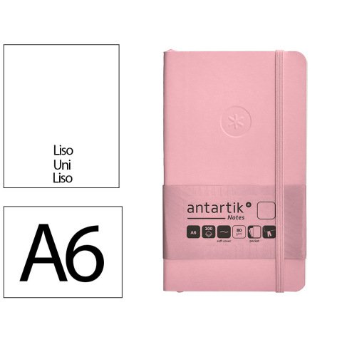 Cuaderno con gomilla Antartik notes tapa blanda A6 hojas lisas rosa pastel 100 hojas 80 g