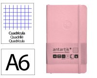 Cuaderno con gomilla Antartik notes tapa blanda A6 cuadricula rosa pastel 100 hojas 80 g