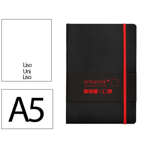 Cuaderno con gomilla Antartik notes tapa blanda A5 hojas lisas negro y rojo 80 hojas 80 g