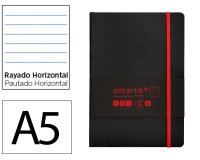 Cuaderno con gomilla Antartik notes tapa blanda A5 hojas rayas negro y rojo 80 hojas 80 g