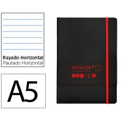 Cuaderno con gomilla Antartik notes tapa blanda A5 hojas rayas negro y rojo 80 hojas 80 g