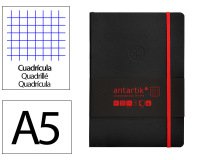 Cuaderno con gomilla Antartik notes tapa blanda A5 hojas cuadricula negro y rojo 80 hojas 80 g