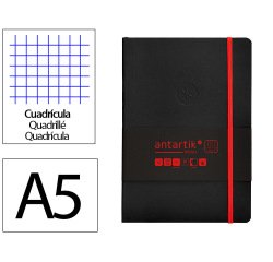 Cuaderno con gomilla Antartik notes tapa blanda A5 hojas cuadricula negro y rojo 80 hojas 80 g