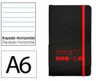 Cuaderno con gomilla Antartik notes tapa blanda A6 rayas negro y rojo 100 hojas 80 g