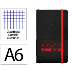 Cuaderno con gomilla Antartik notes tapa blanda A6 cuadricula negro y rojo 100 hojas 80 g