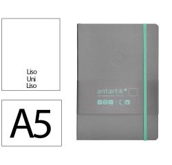 Cuaderno con gomilla Antartik notes tapa blanda A5 hojas lisas gris y turquesa 80 hojas 80 g