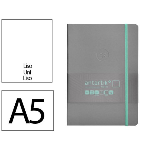 Cuaderno con gomilla Antartik notes tapa blanda A5 hojas lisas gris y turquesa 80 hojas 80 g