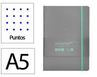 Cuaderno con gomilla Antartik notes tapa blanda A5 hojas puntos gris y turquesa 80 hojas 80 g