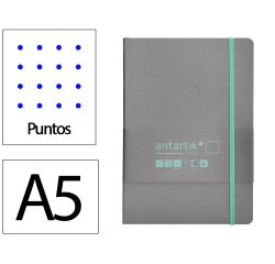 Cuaderno con gomilla Antartik notes tapa blanda A5 hojas puntos gris y turquesa 80 hojas 80 g