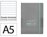 Cuaderno con gomilla Antartik notes tapa blanda a5 hojas rayas gris y turquesa 80 hojas 80 g