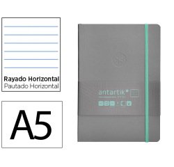 Cuaderno con gomilla Antartik notes tapa blanda a5 hojas rayas gris y turquesa 80 hojas 80 g
