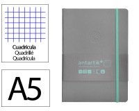 Cuaderno con gomilla Antartik notes tapa blanda A5 hojas cuadricula gris y turquesa 80 hojas 80 g