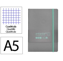 Cuaderno con gomilla antartik notes tapa blanda a5 hojas cuadricula gris y turquesa 80 hojas 80 gr fsc