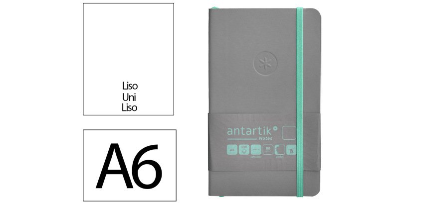 Cuaderno con gomilla Antartik notes tapa blanda A6 hojas lisas gris y turquesa 100 hojas 80 g