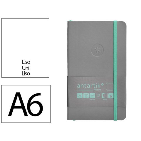 Cuaderno con gomilla Antartik notes tapa blanda A6 hojas lisas gris y turquesa 100 hojas 80 g