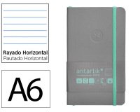 Cuaderno con gomilla Antartik notes tapa blanda A6 rayas gris y turquesa 100 hojas 80 g