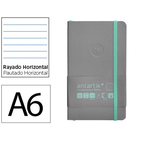 Cuaderno con gomilla Antartik notes tapa blanda A6 rayas gris y turquesa 100 hojas 80 g