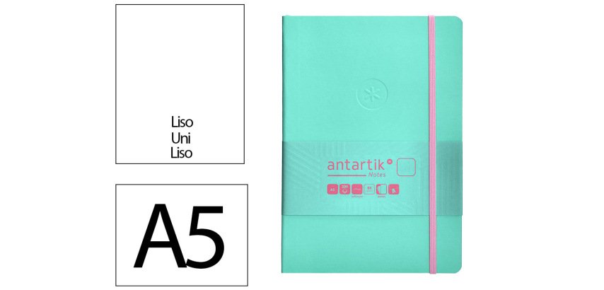 Cuaderno con gomilla Antartik notes tapa blanda A5 hojas lisas rosa y turquesa 80 hojas 80 g